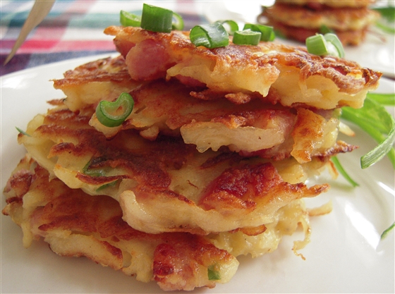closeup-ham-and-potato-pancakes