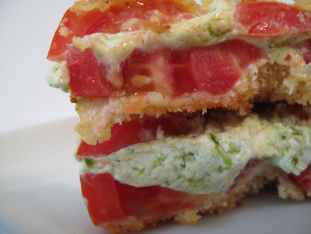 Fried Tomato Sandwich with Pesto and Goat Cheese